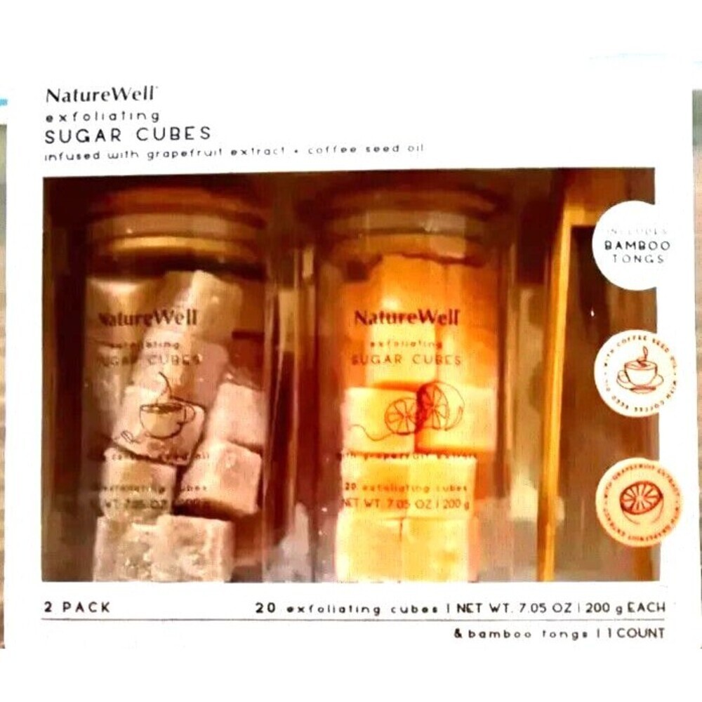 NatureWell Exfoliating Sugar Cubes 2 Pack (20 Cubes) w/Bamboo Tongs New Boxed